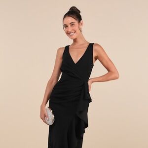 Lulus Pure Loveliness Black Pleated Ruffled High-low Maxi Dress - Size S
